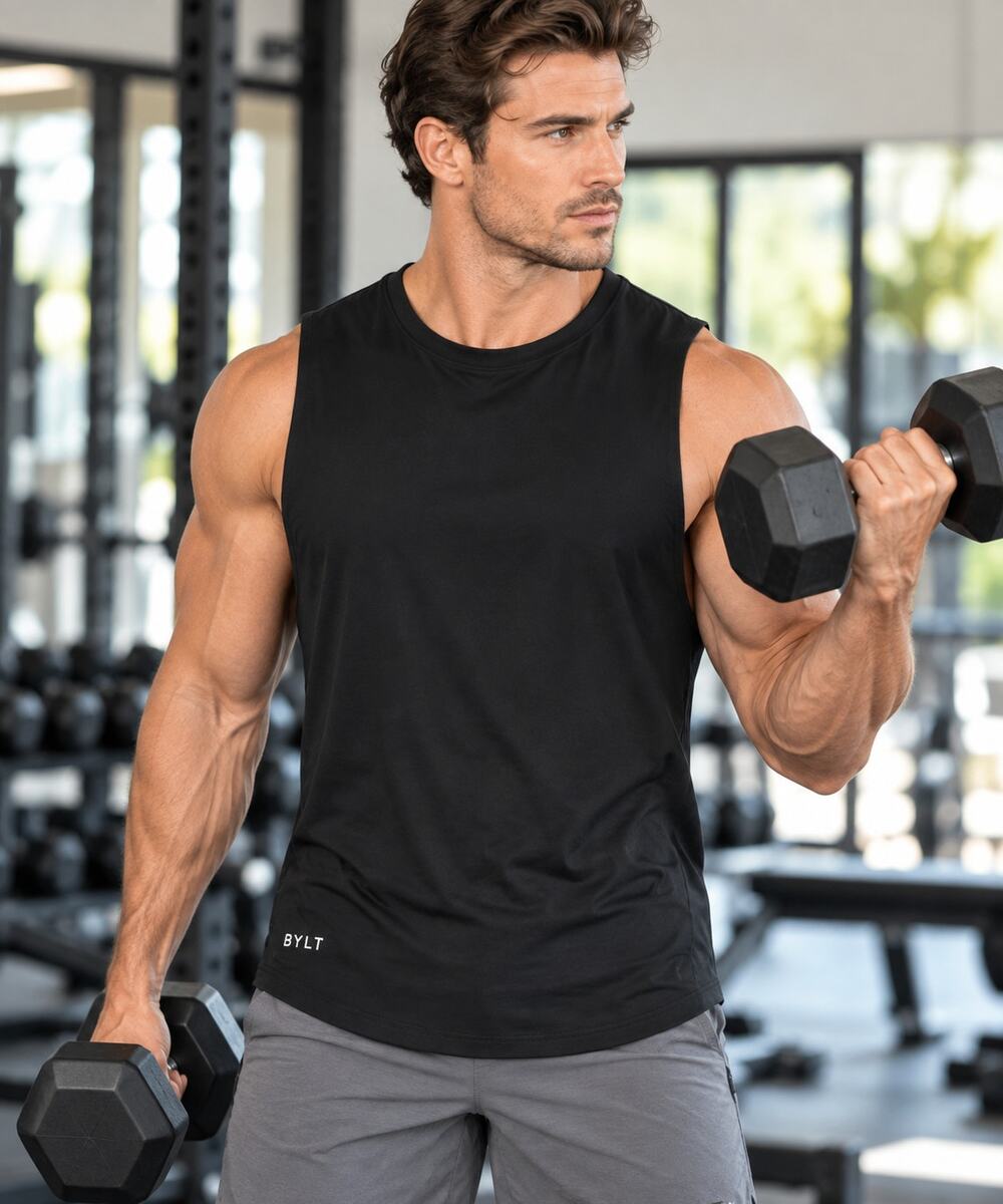 BYLT Basics Signature Black Tank Top Men's Large Sleeveless Athletic Muscle Tee